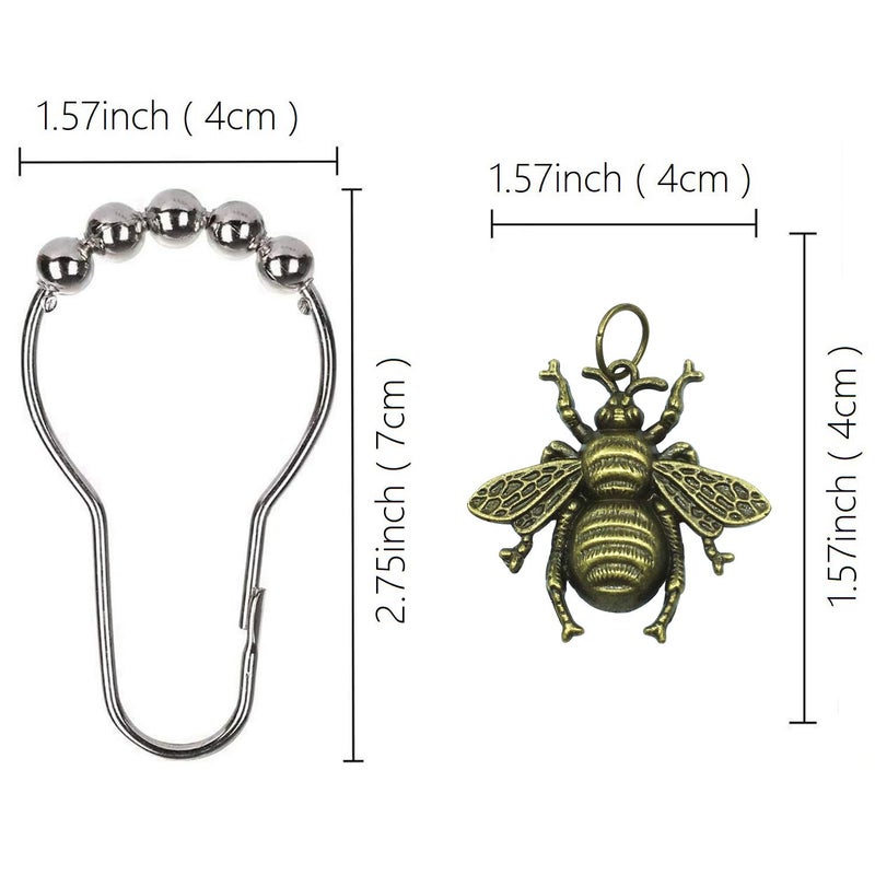 ZILucky Set of 12 Bee Shower Curtain Hooks Rings Garden Insect Flowers Spring Theme Bathroom Decor (Bronze) - Image 4